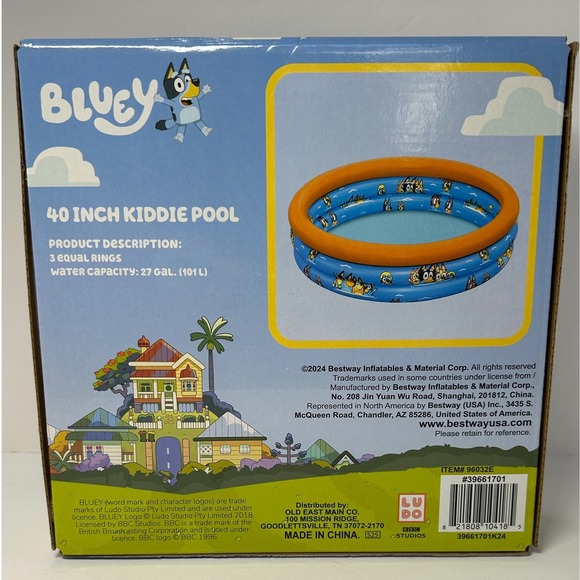 Bluey 40 Inch Kiddie Pool Inflatable 3 Ring Childrens Backyard Summer Fun New - Picture 3 of 7